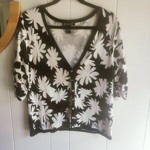 Floral Cardigan Sweater by INC International Dressy Mod in Black & White XL
